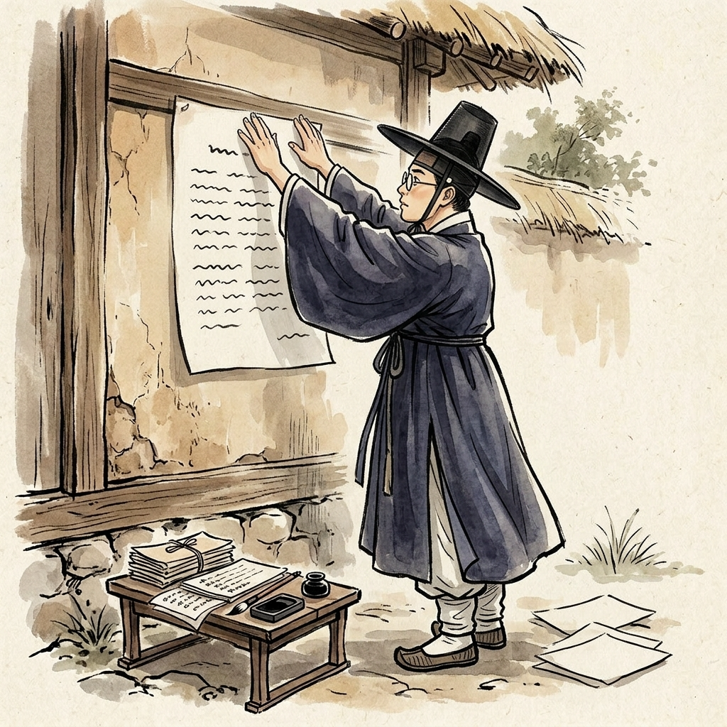 직접 붓으로 쓰고 있는 한량